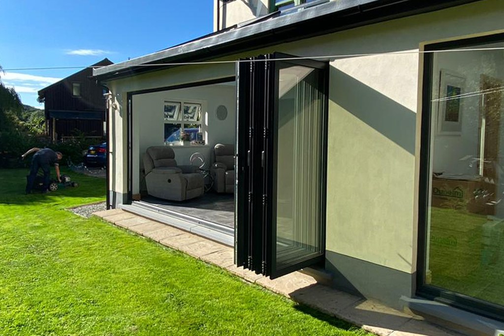 Dark-framed glazed opening on a home