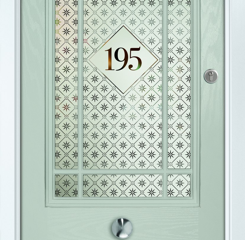 Decorative patterned glass with a house number