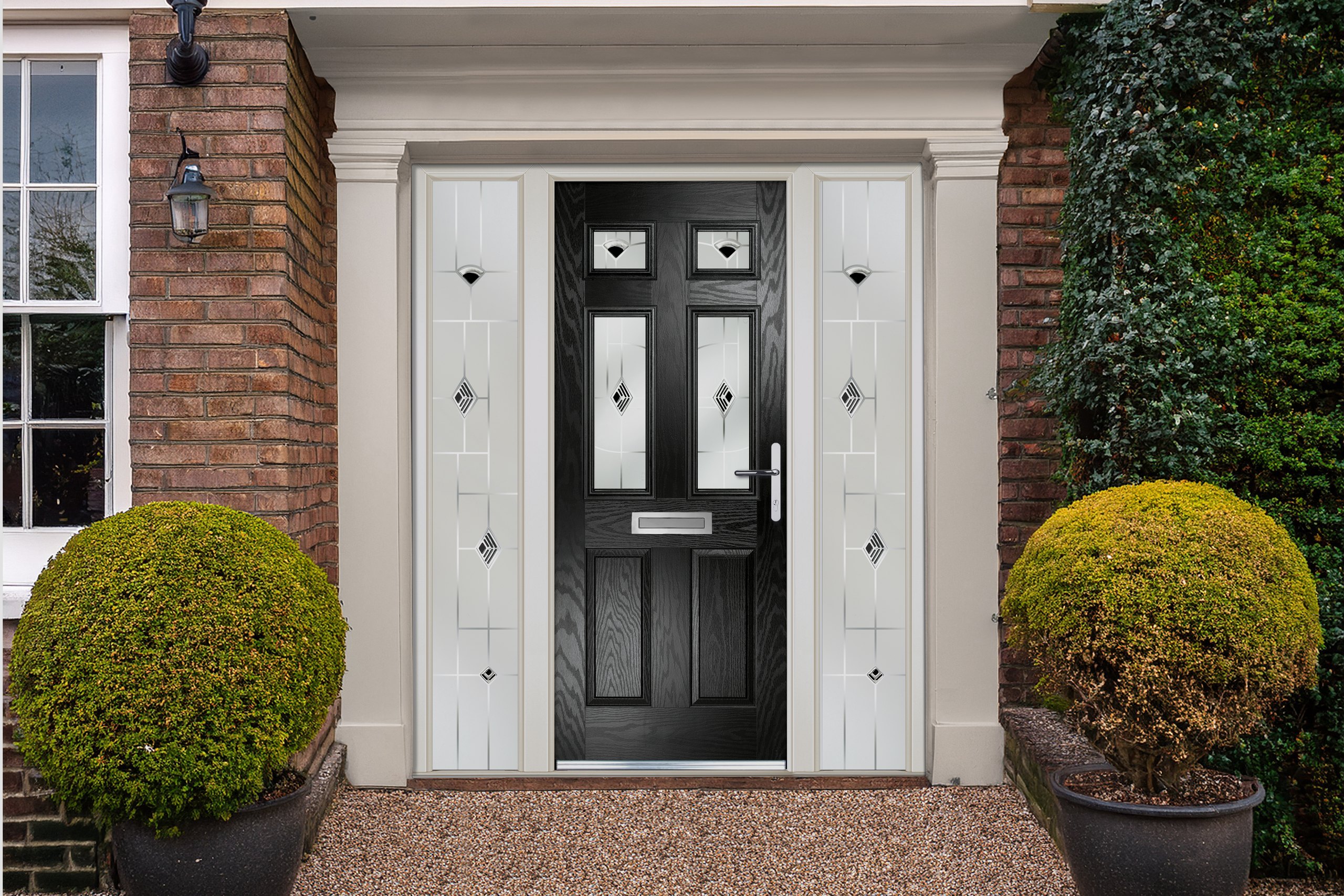 Premium entrance door with glazed side panels